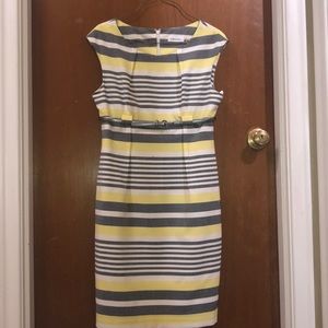 Belted Calvin Klein striped dress